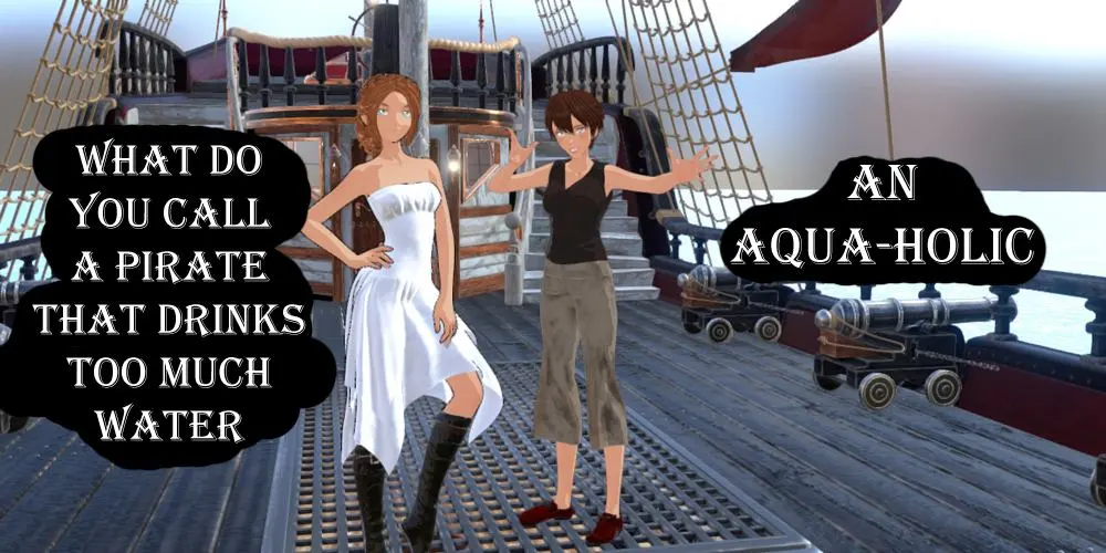 Funny pirate comic showing a buccaneer's favorite drink on the high seas