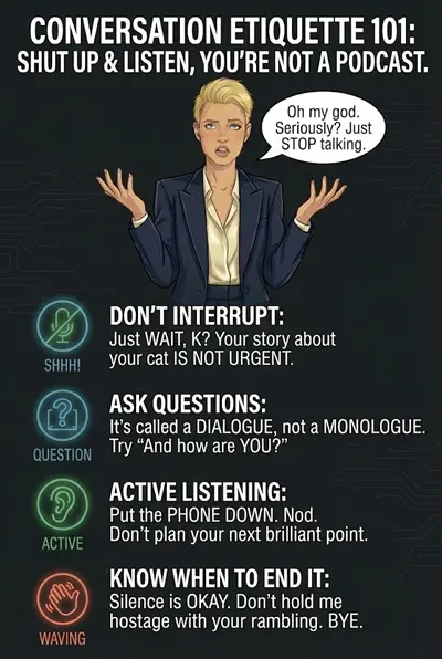 Ms. Manners comic strip offering a witty perspective on balancing real life with an online presence