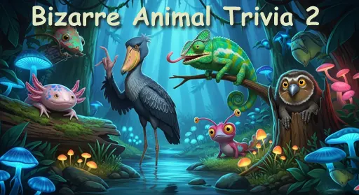 Illustration of bizarre animals like the platypus, axolotl, and tardigrade for a weird animal trivia quiz.